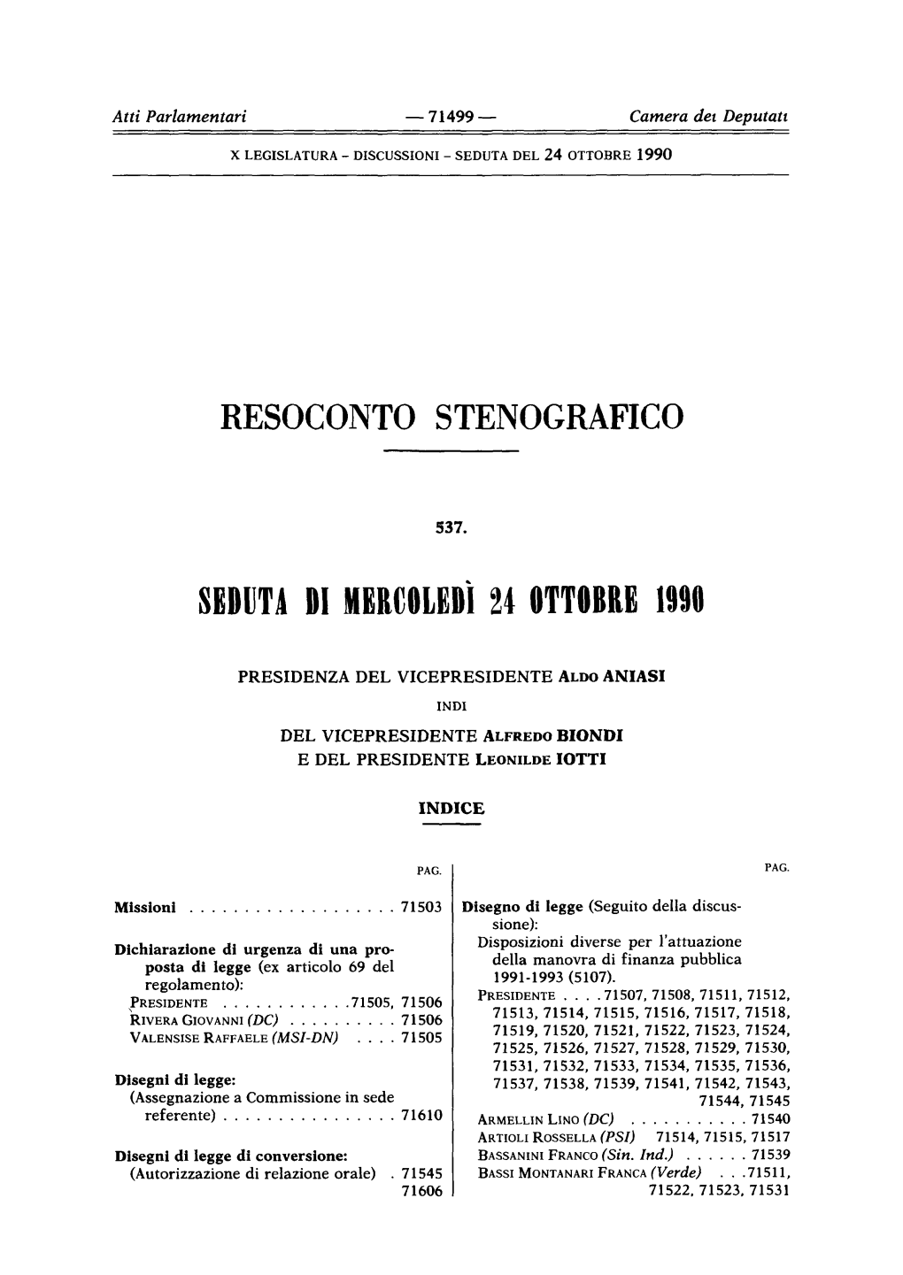 Seduta Di Mercoledì 24 Ottobre 199 0