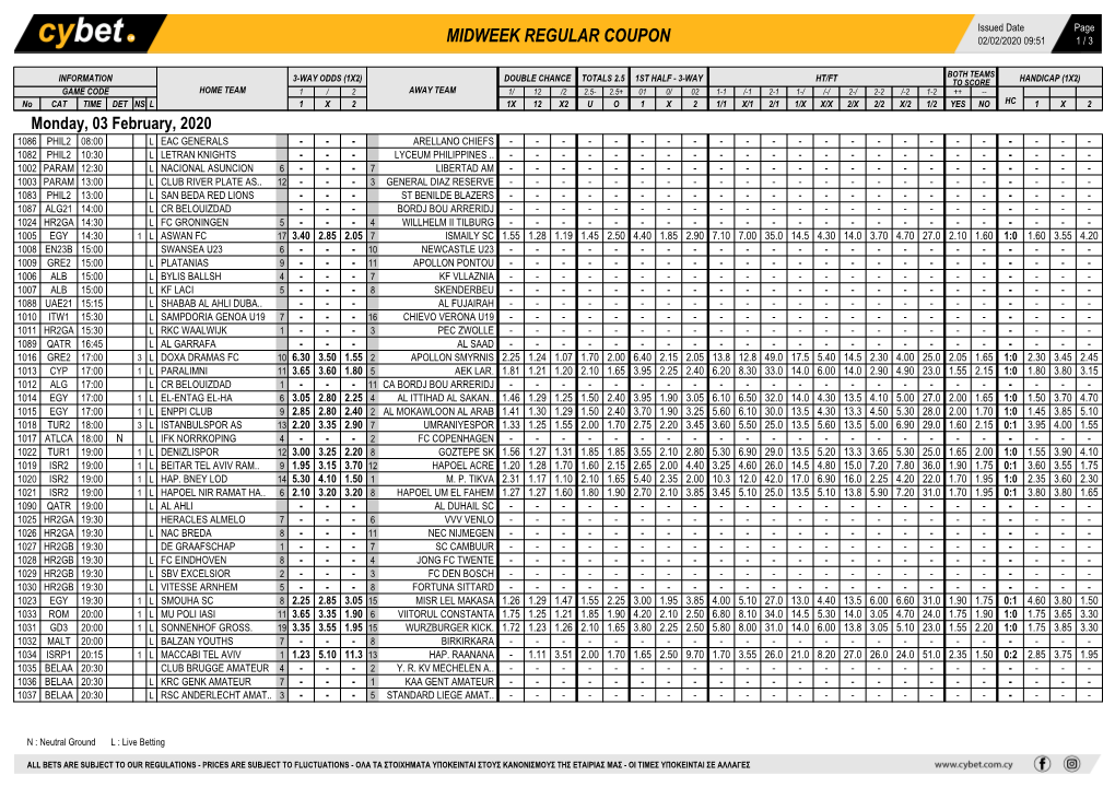 Midweek Regular Coupon 02/02/2020 09:51 1 / 3