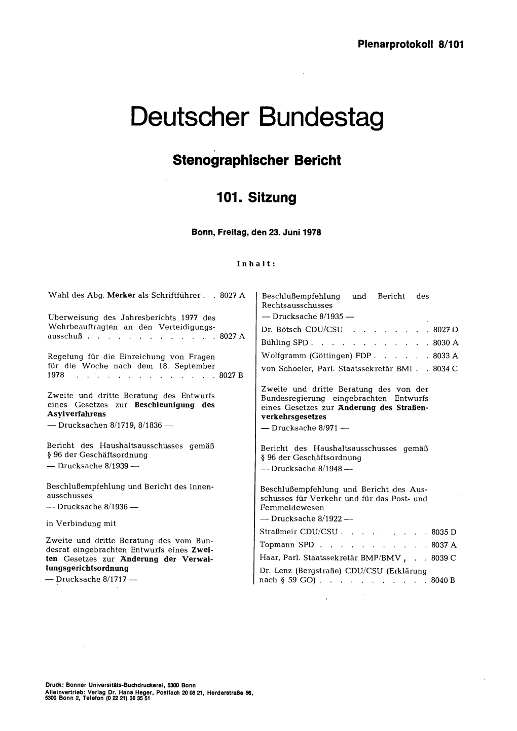 Stenographischer Bericht 101. Sitzung