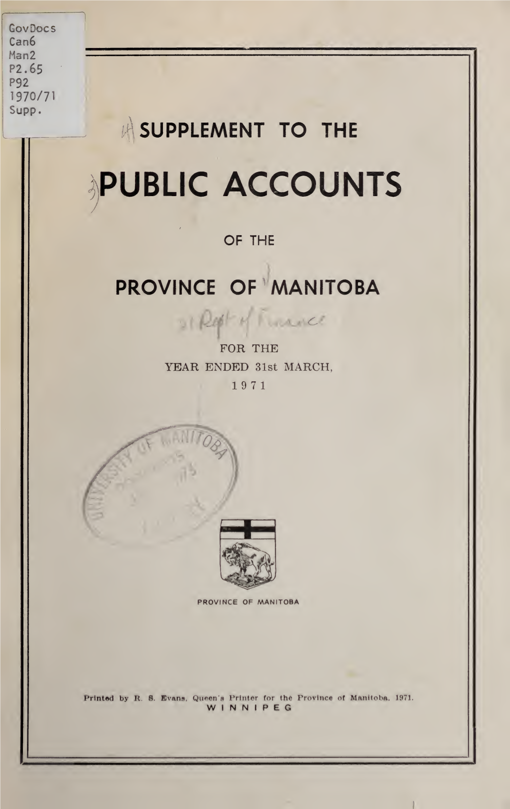 Supplement to the Public Accounts of the Province of Manitoba