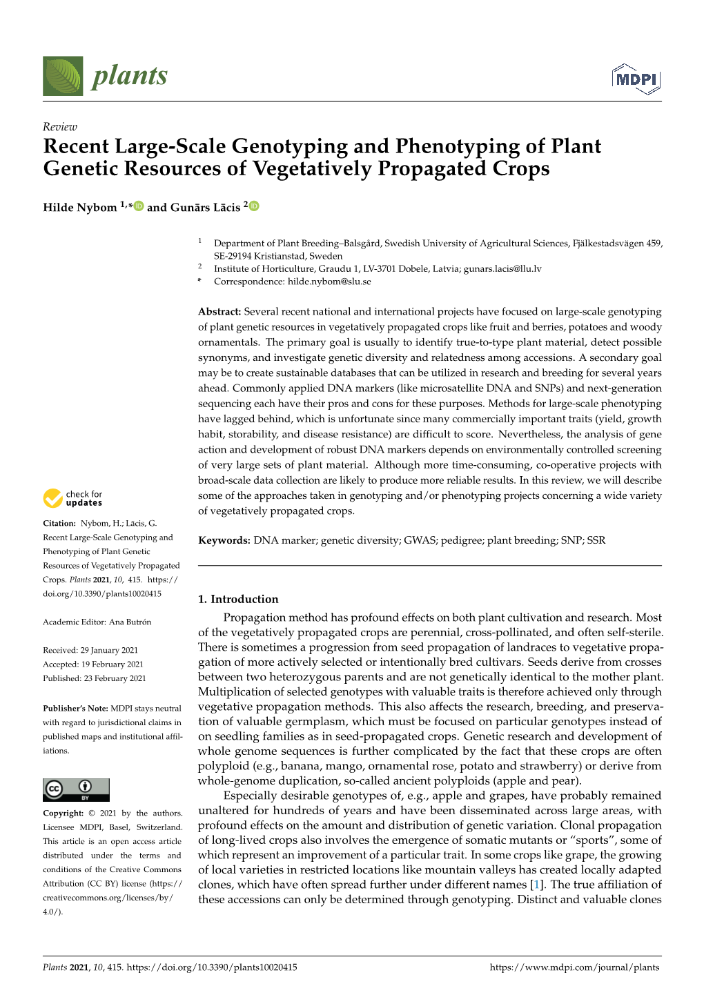 Recent Large-Scale Genotyping and Phenotyping of Plant Genetic Resources of Vegetatively Propagated Crops