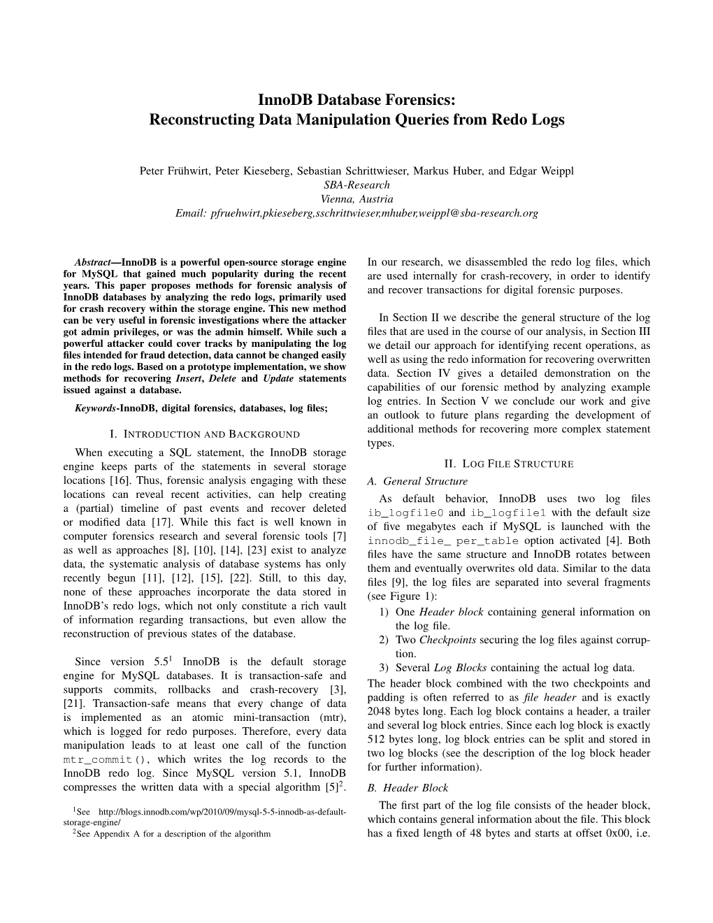 Innodb Database Forensics: Reconstructing Data Manipulation Queries from Redo Logs