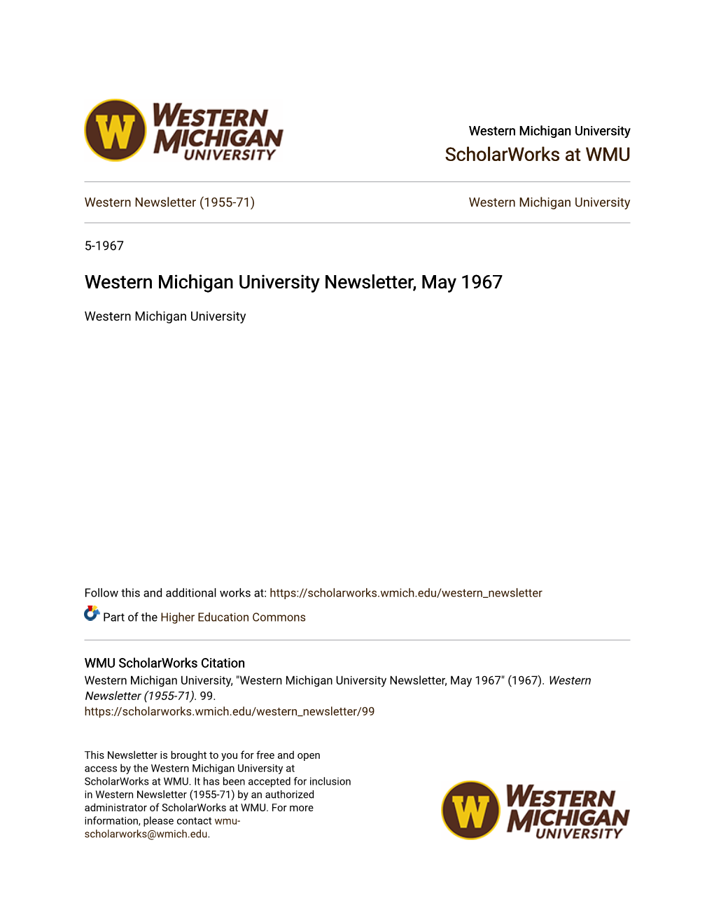 Western Michigan University Newsletter, May 1967