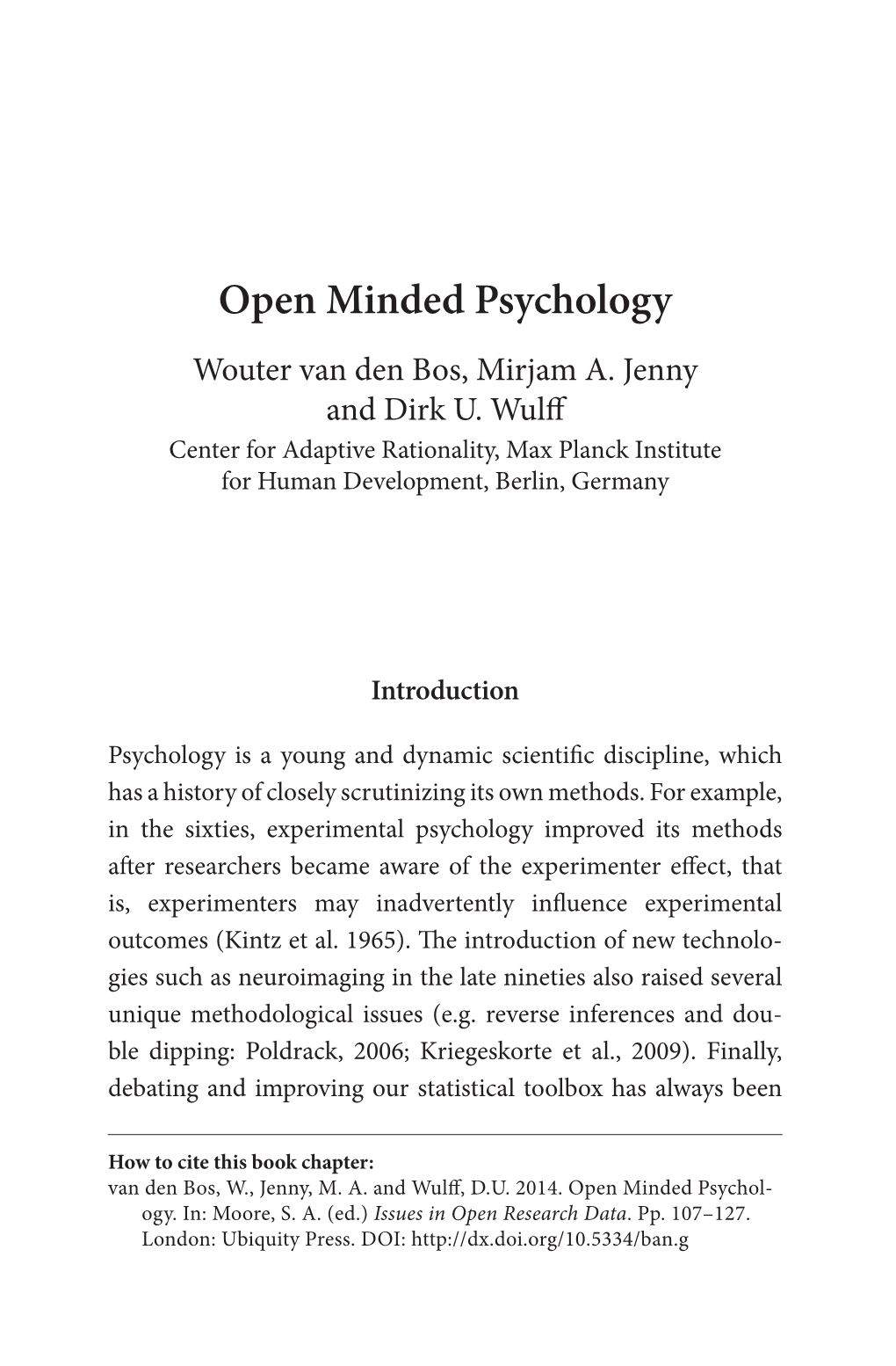 Open Minded Psychology Wouter Van Den Bos, Mirjam A