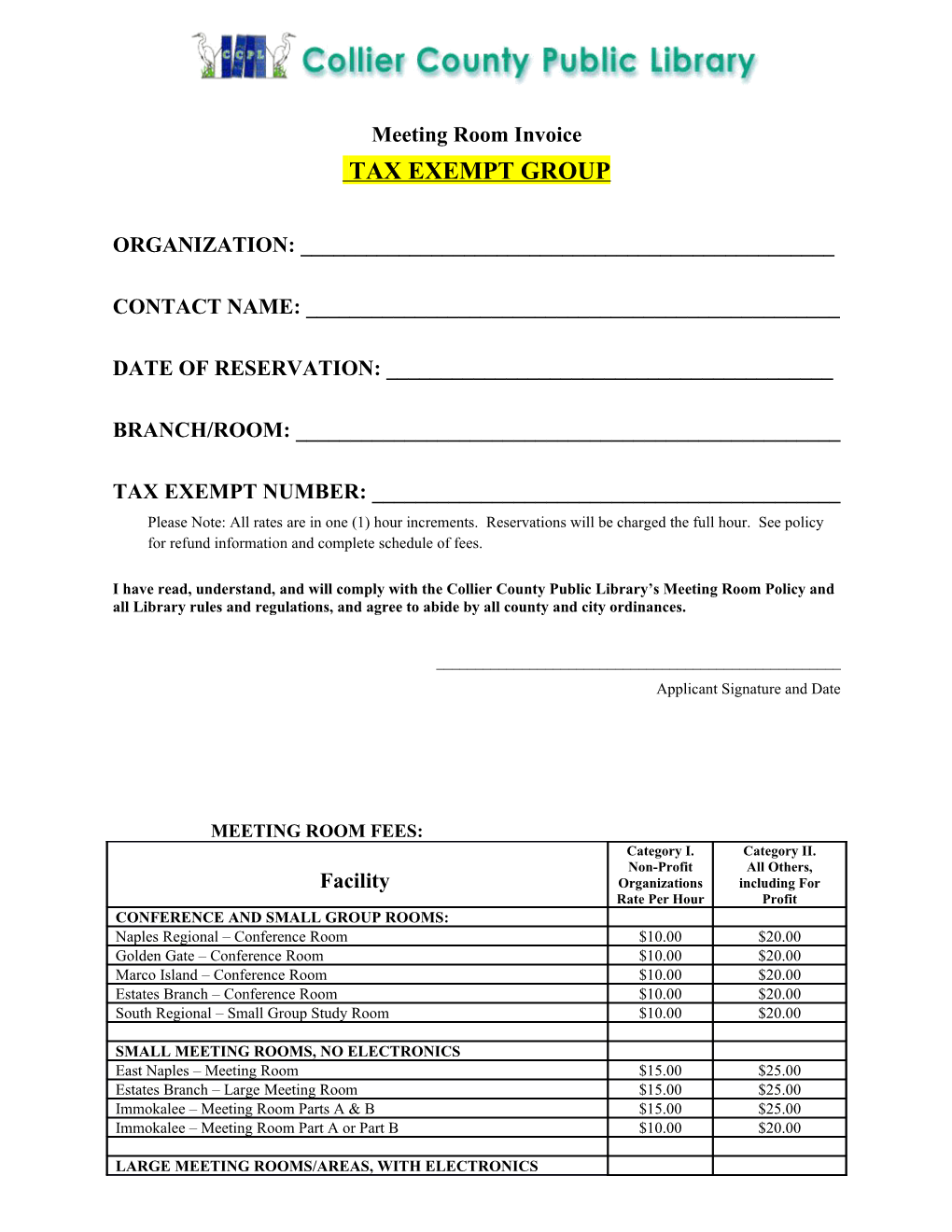 Meeting Room Invoice