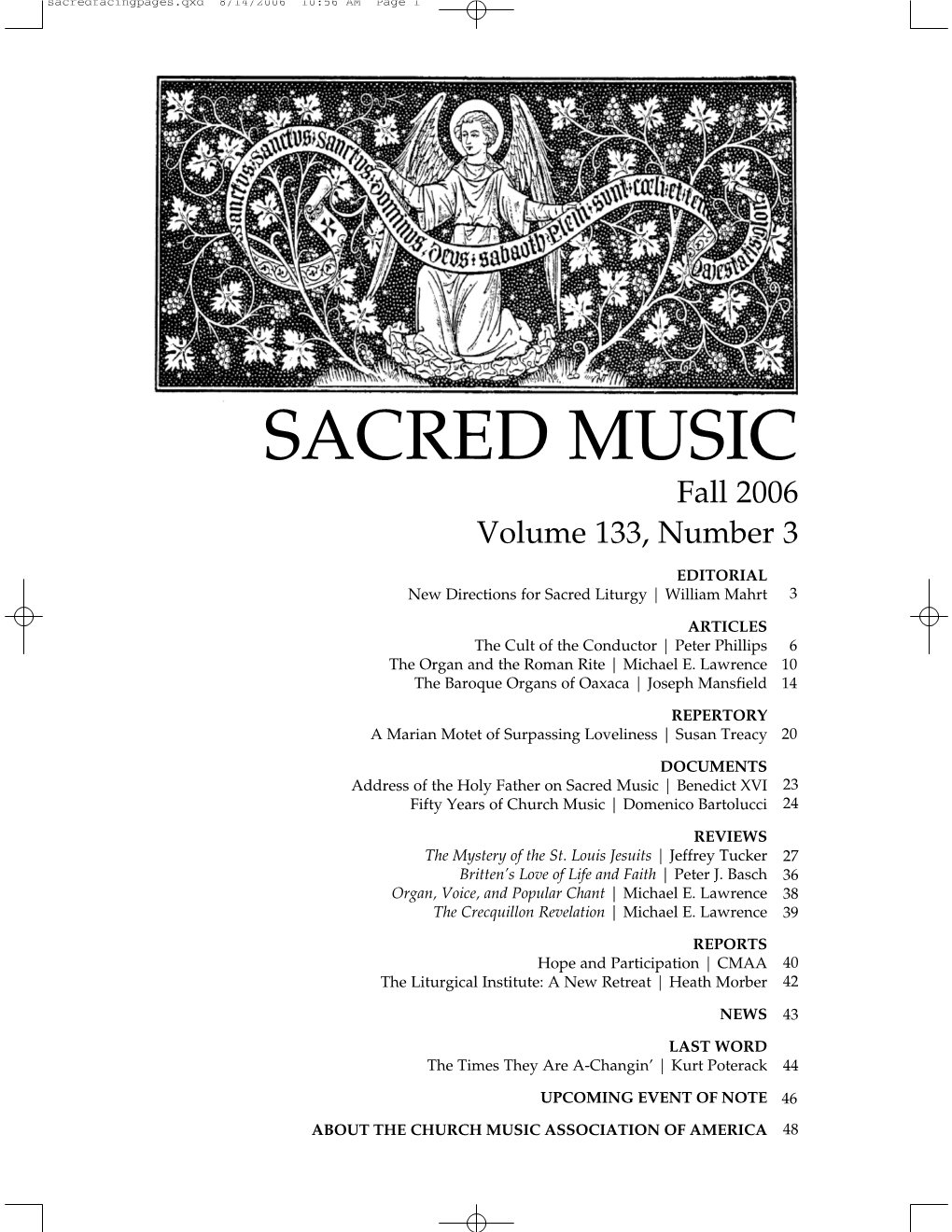 SACRED MUSIC Fall 2006 Volume 133, Number 3