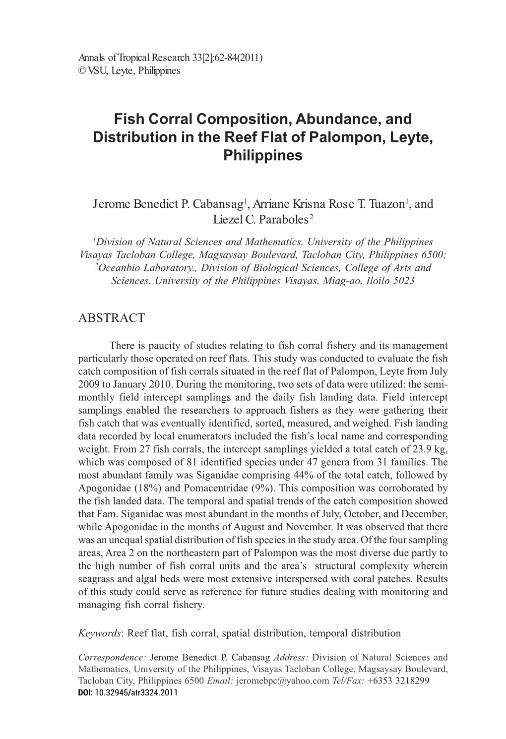 Fish Corral Catch Composition, Abundance, and Distribution in Palompon 63