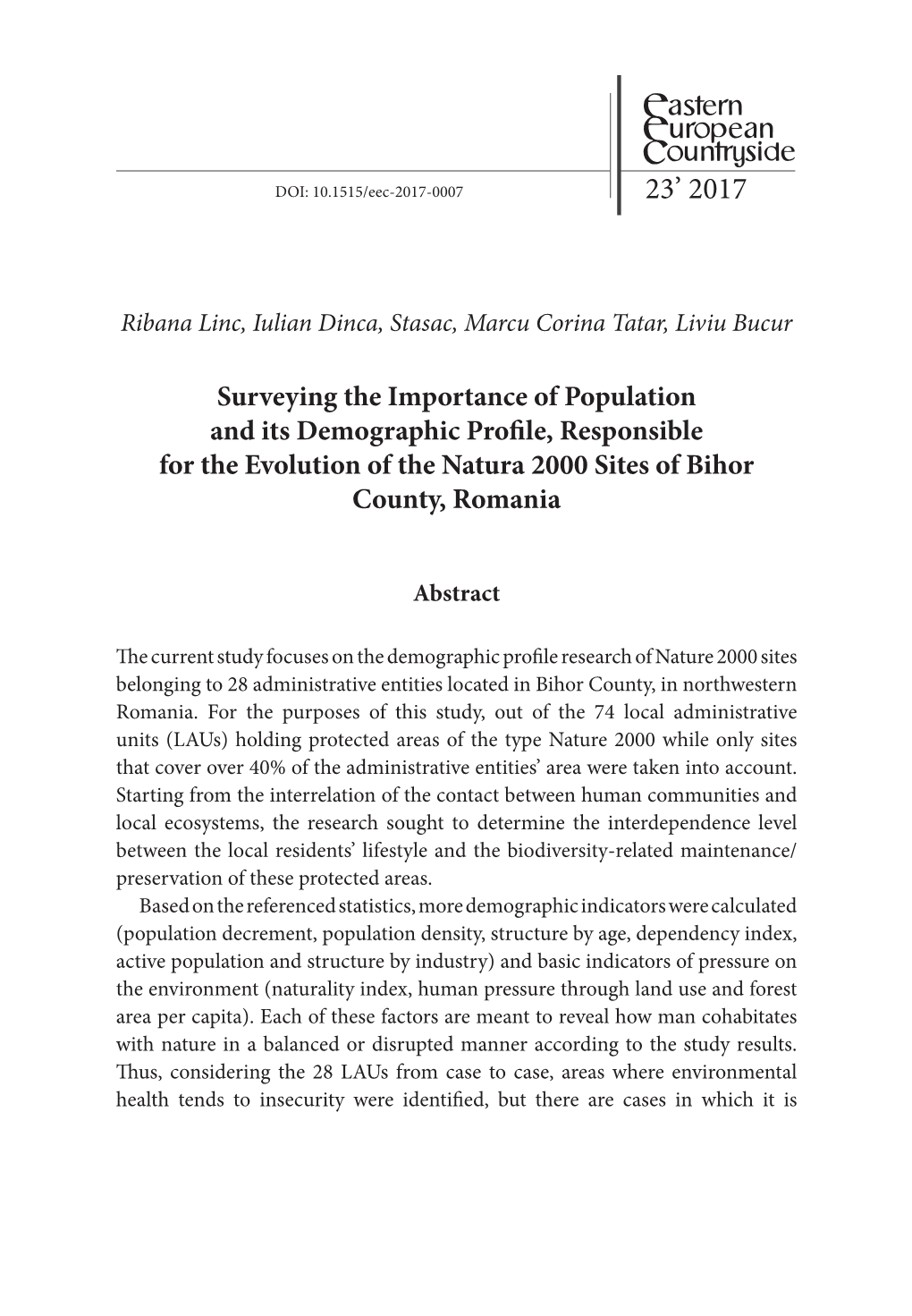 Surveying the Importance of Population and Its Demographic Profile, Responsible for the Evolution of the Natura 2000 Sites of Bihor County, Romania