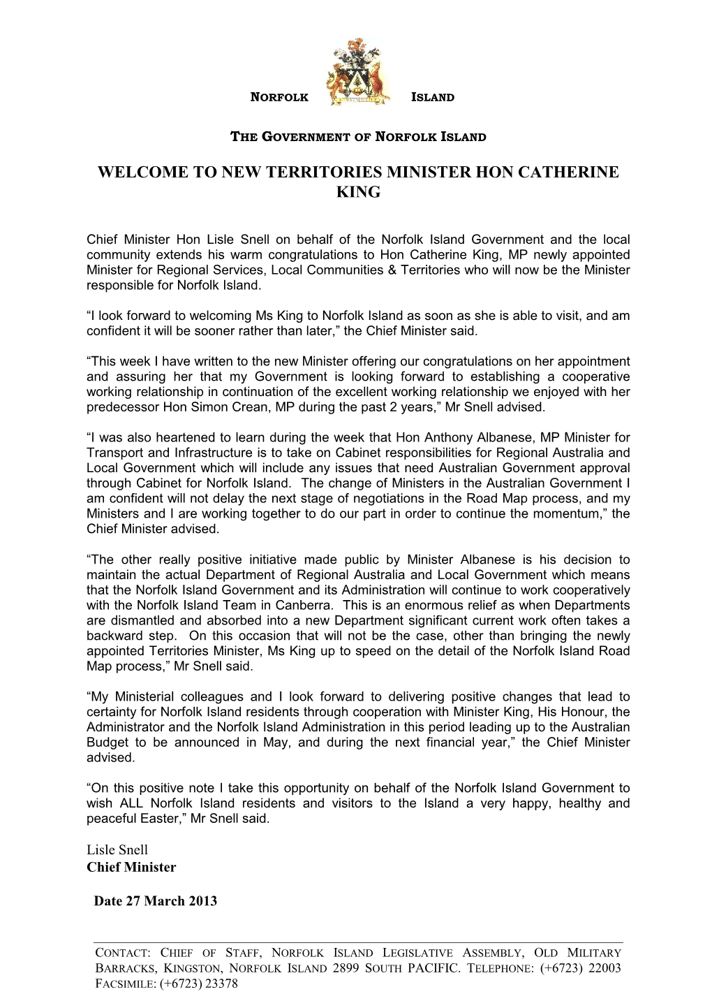 Welcome to New Ministers Albanese & King