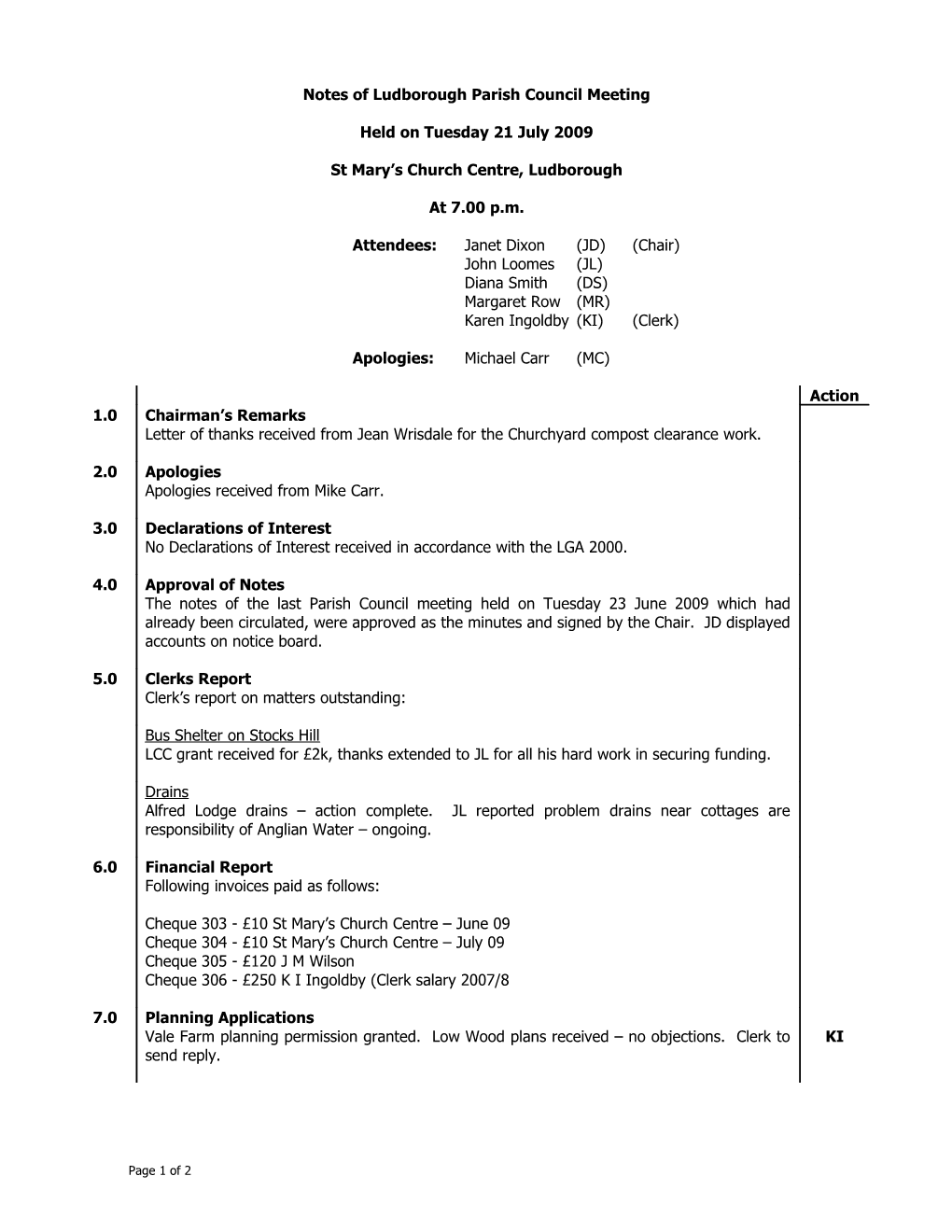 Minutes of Ludborough Parish Council Meeting