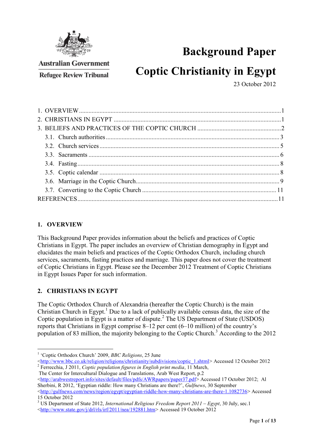 Background Paper Coptic Christianity in Egypt