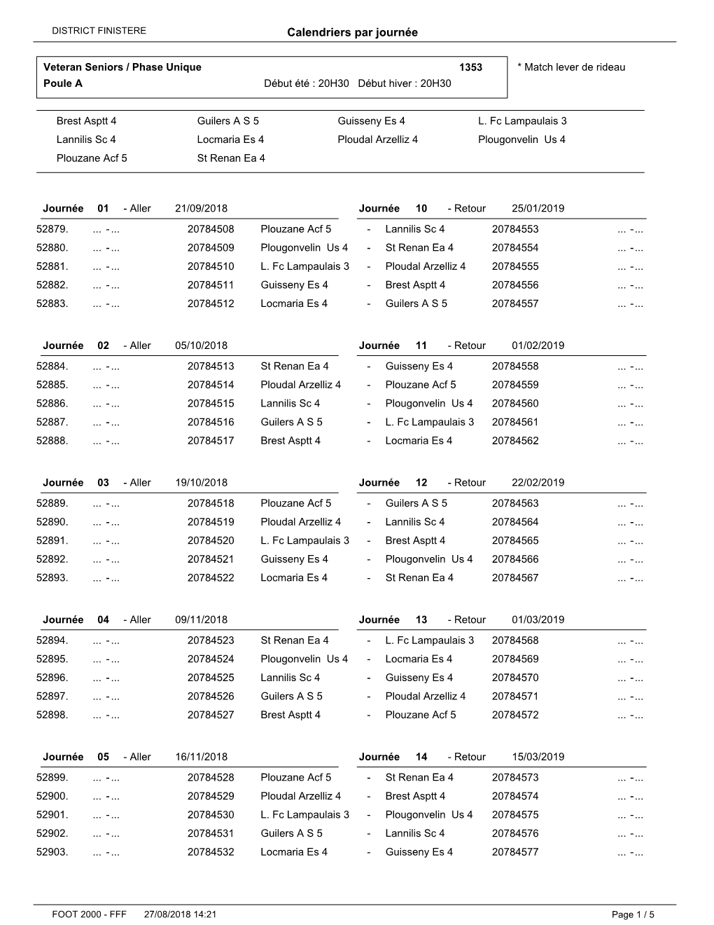 Calendriers Par Journée