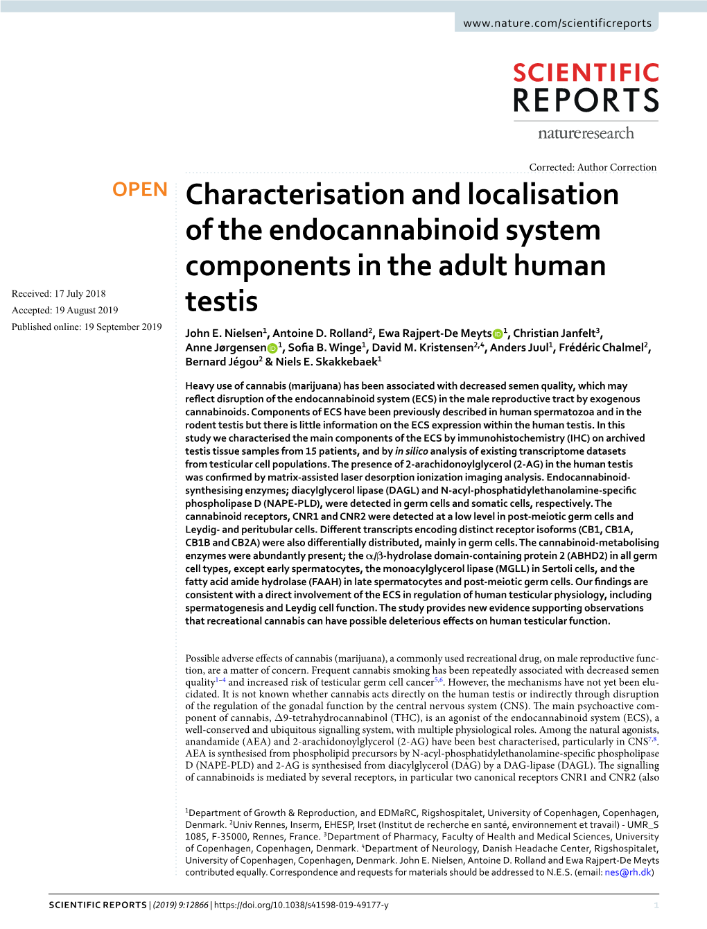 Characterisation and Localisation of the Endocannabinoid System