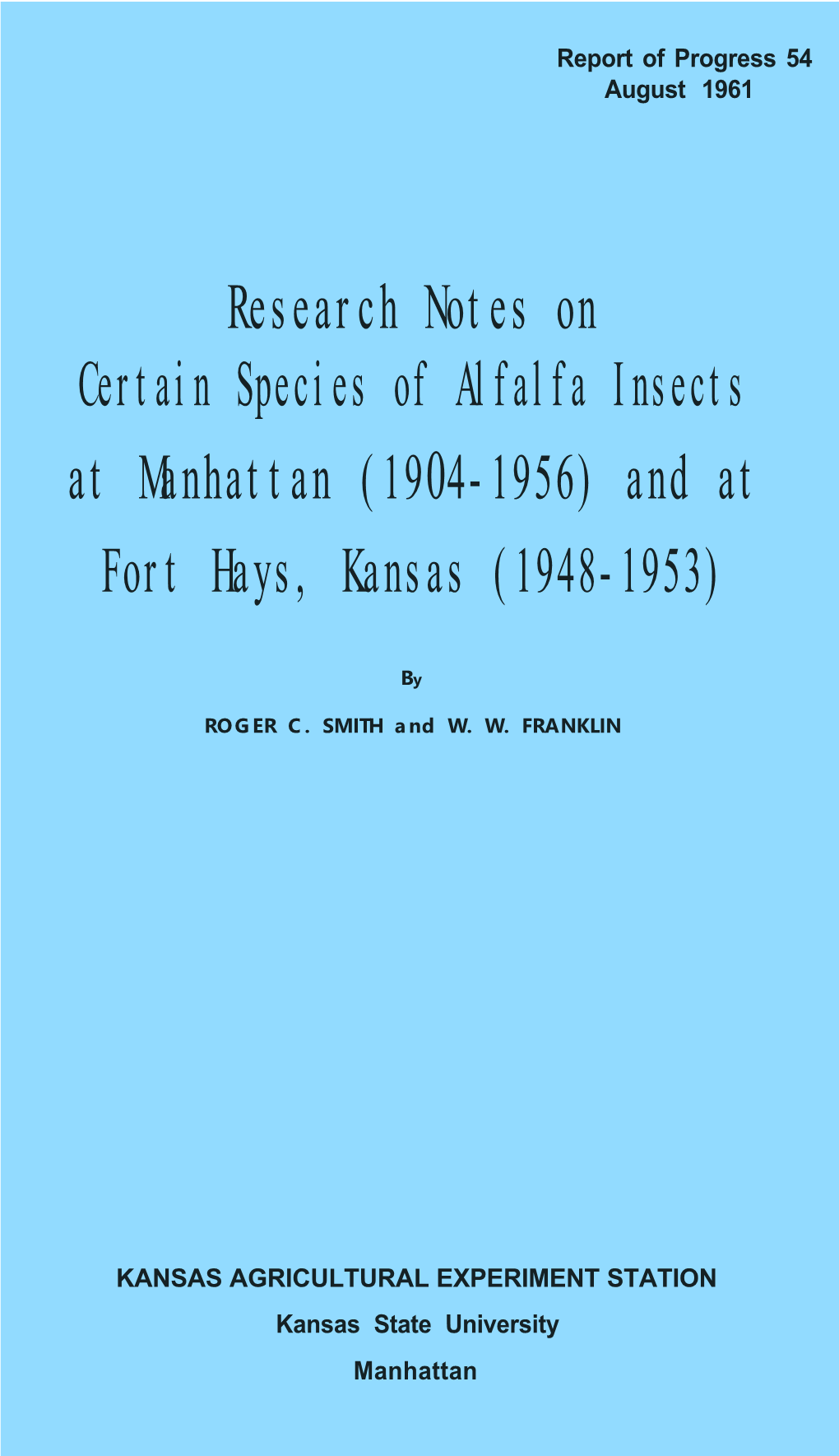 SRP054 1961 Research Notes on Certain Species of Alfalfa Insects At