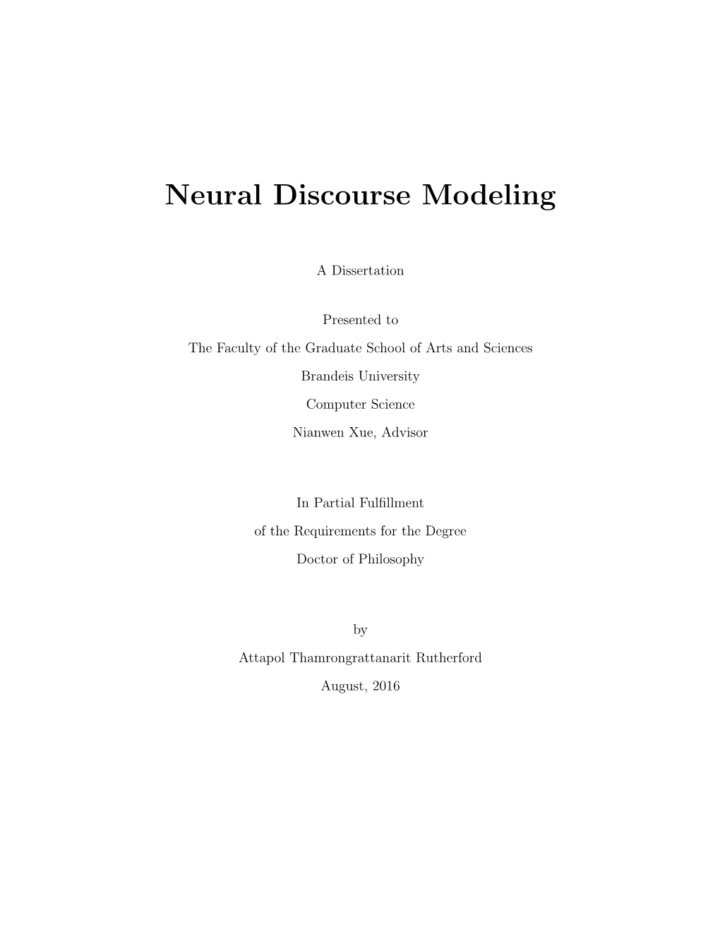 Neural Discourse Modeling