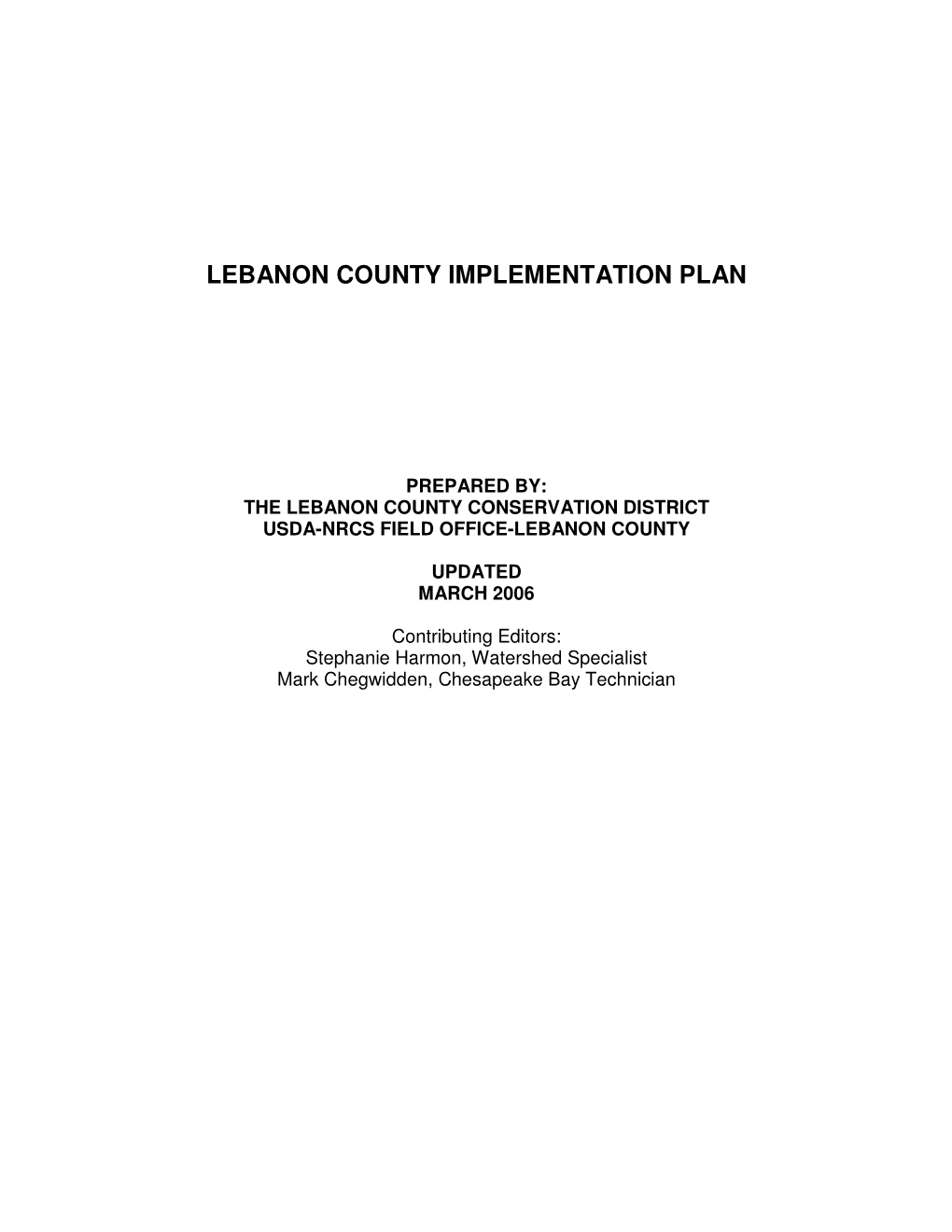 Lebanon County Implementation Plan