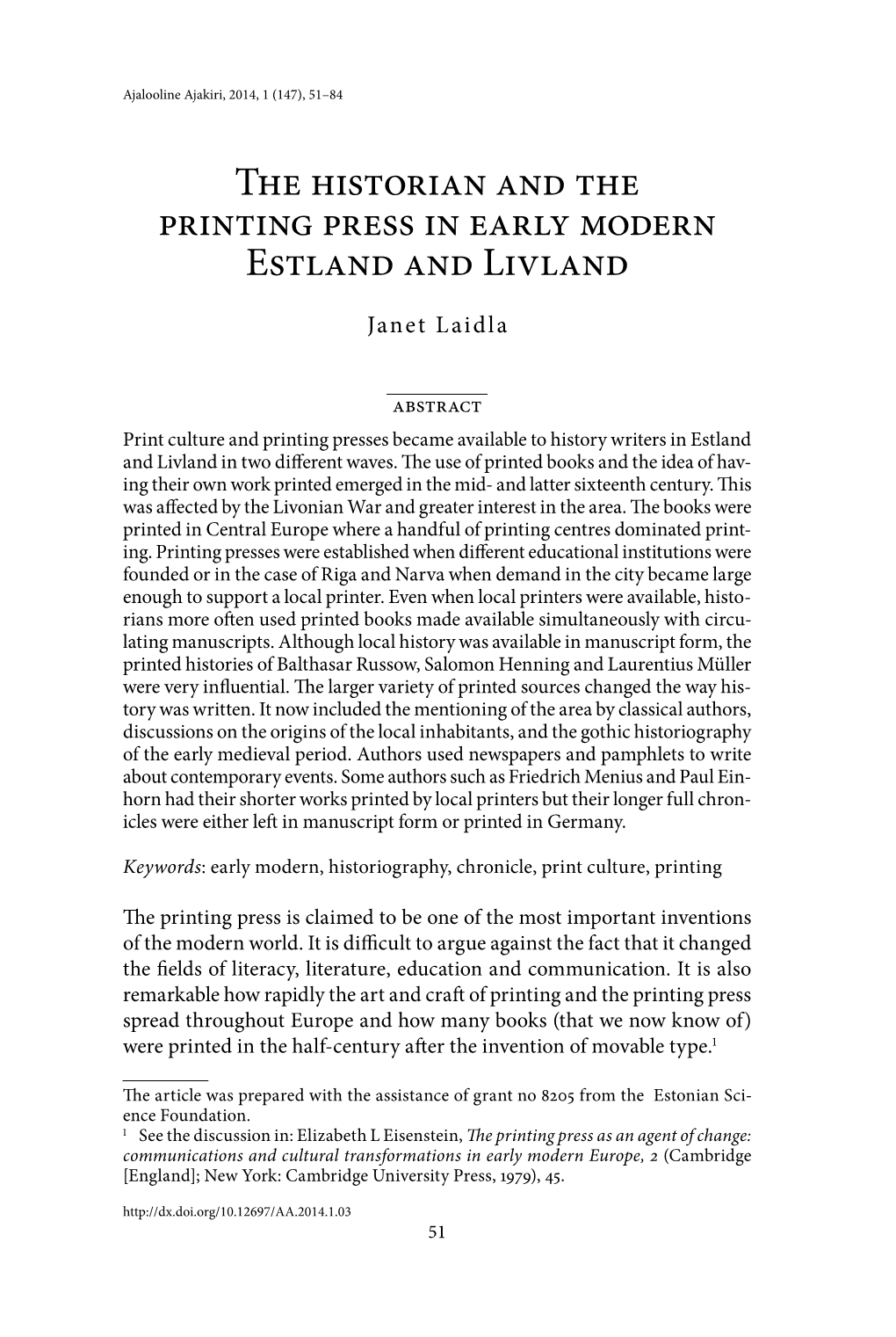 The Historian and the Printing Press in Early Modern Estland and Livland