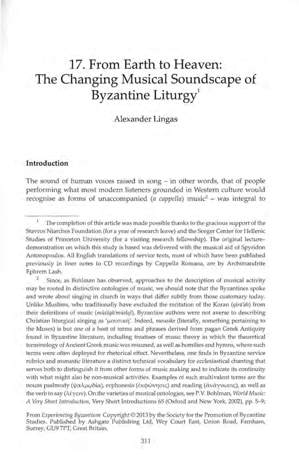 17. from Earth to Heaven: the Changing Musical Soundscape of Byzantine Liturgy!