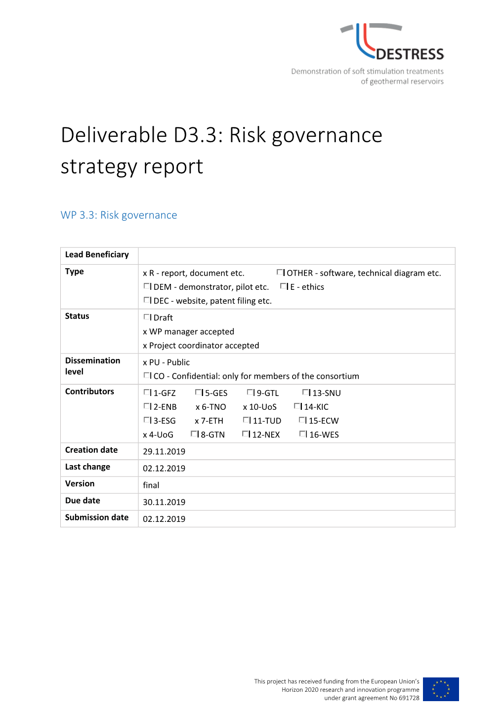 Deliverable D3.3: Risk Governance Strategy Report