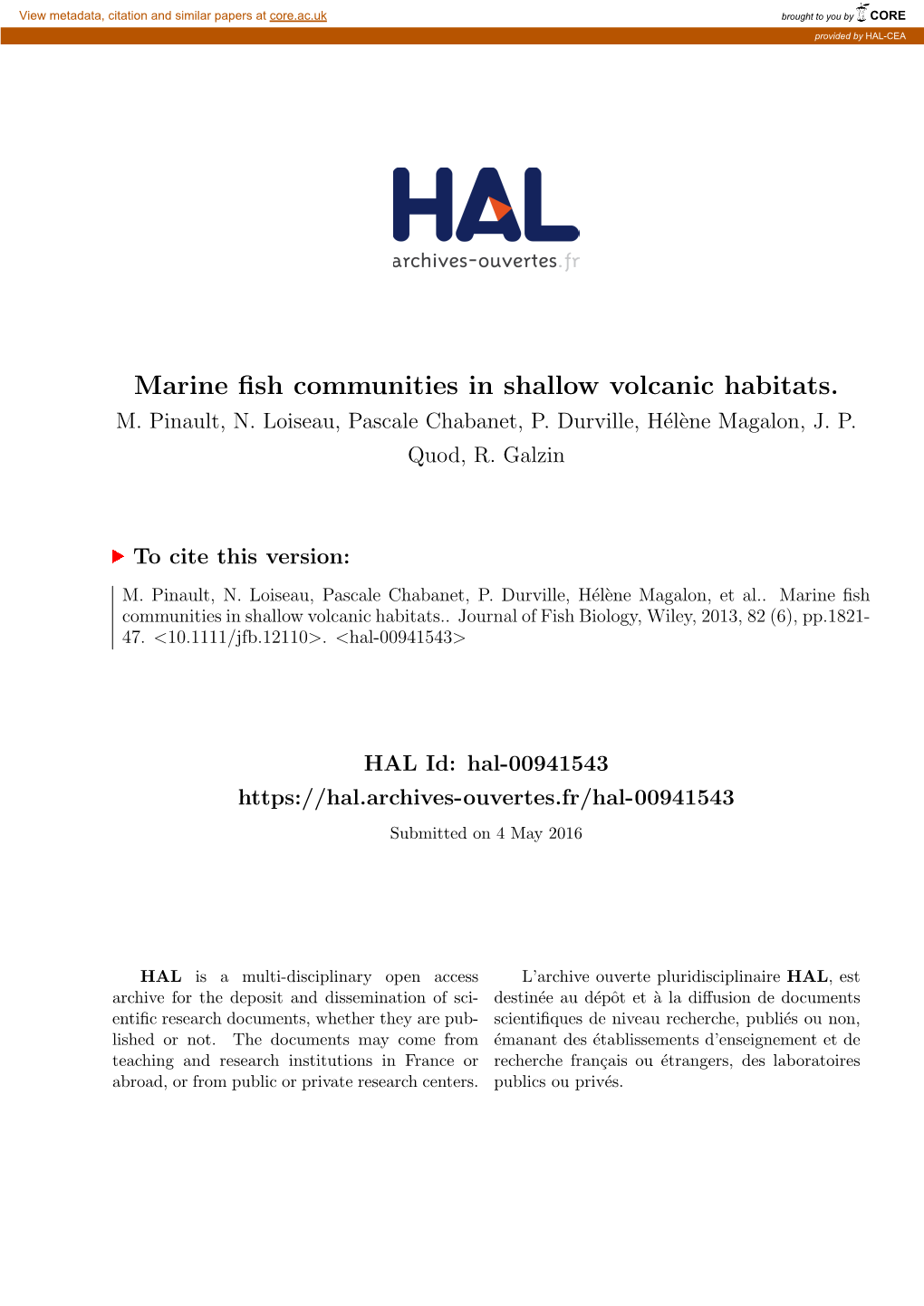 Marine Fish Communities in Shallow Volcanic Habitats