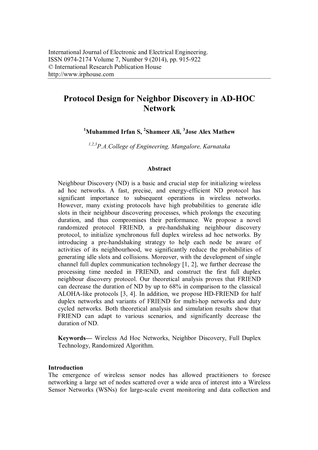 Protocol Design for Neighbor Discovery in AD-HOC Network