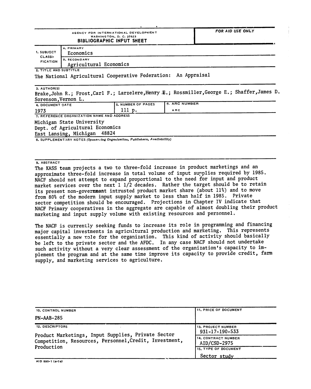 The National Agricultural Cooperative Federation: an Appraisal