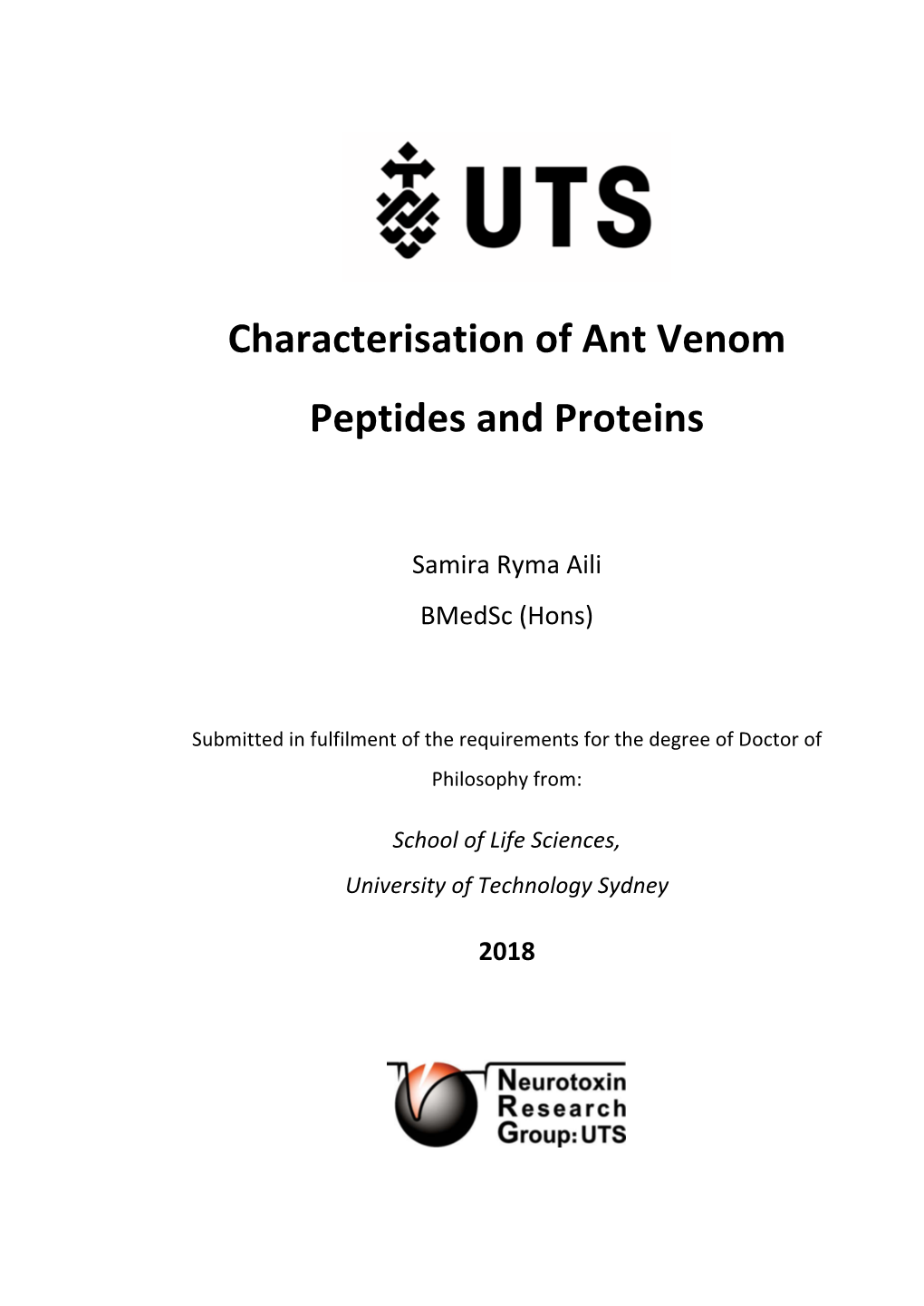 Characterisation of Ant Venom Peptides and Proteins