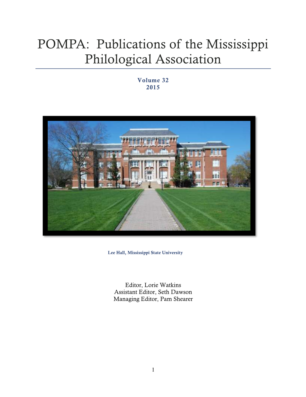 Publications of the Mississippi Philological Association