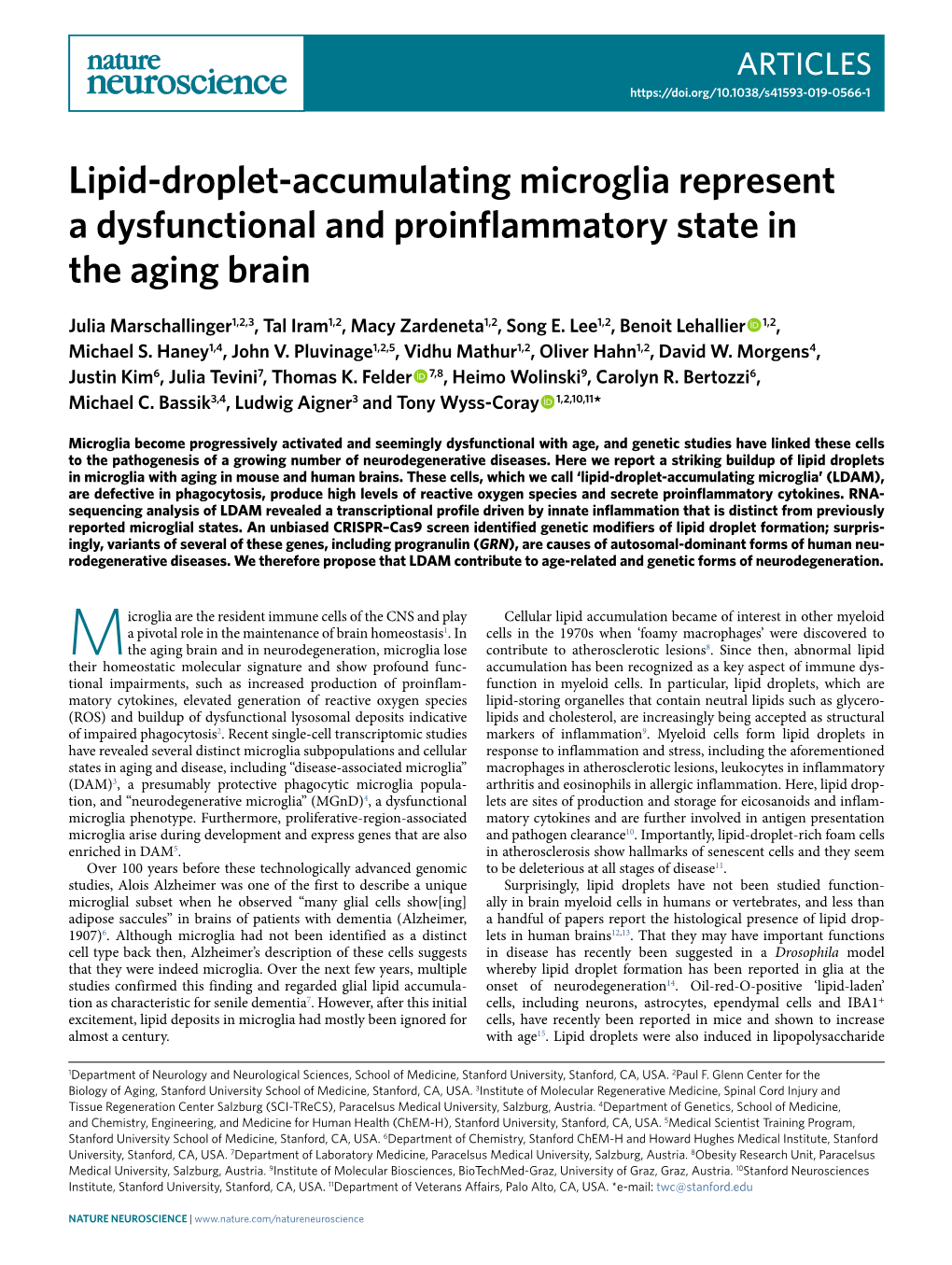 Lipid-Droplet-Accumulating Microglia Represent a Dysfunctional and Proinflammatory State in the Aging Brain