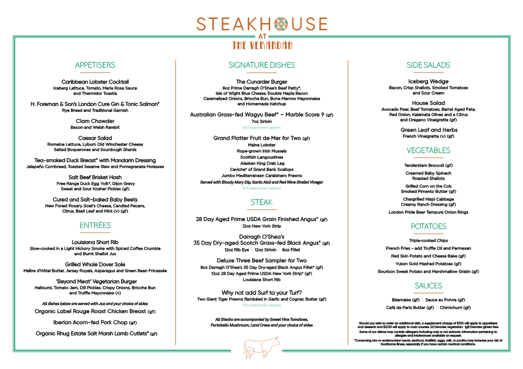 View the Steakhouse at the Verandah Dinner Menu