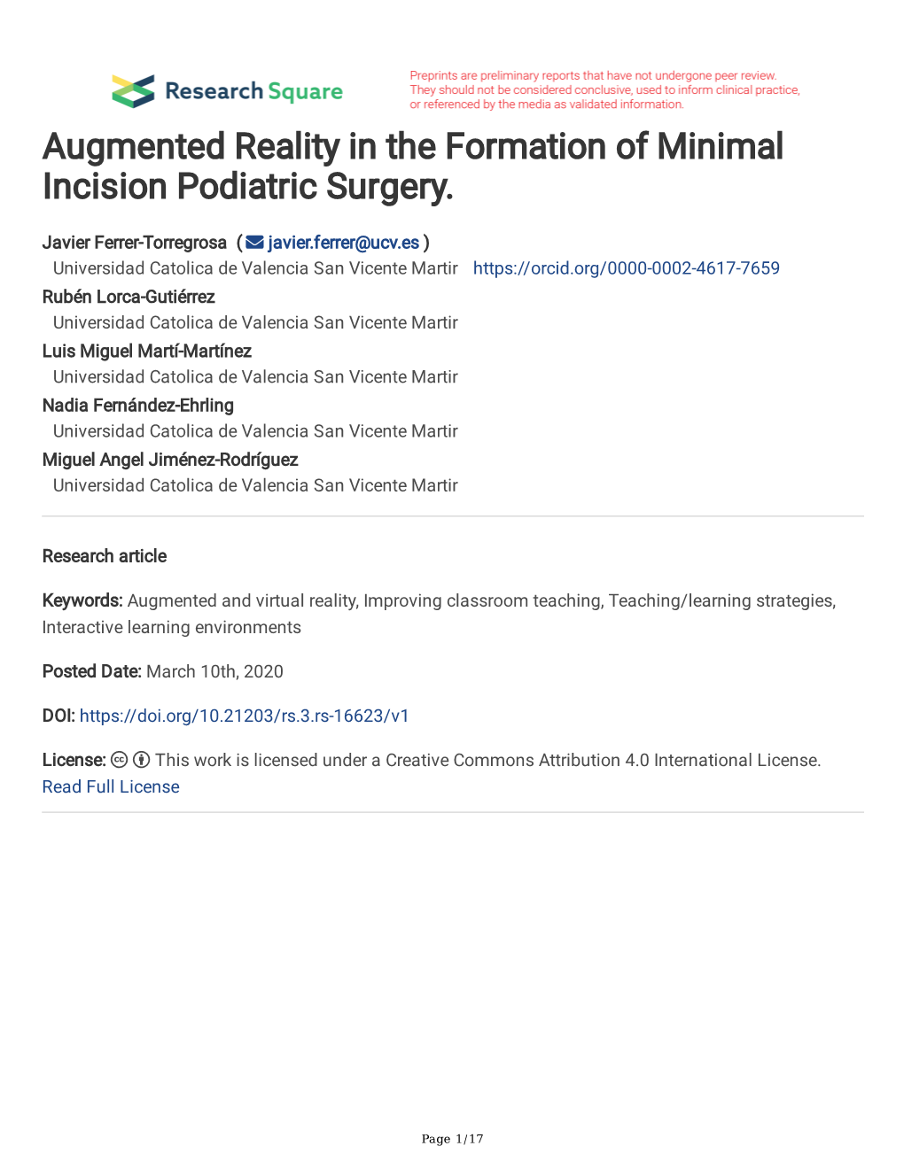 Augmented Reality in the Formation of Minimal Incision Podiatric Surgery