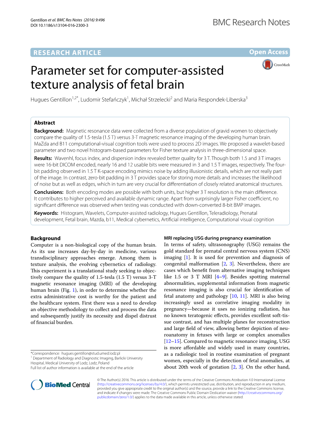 Parameter Set for Computer-Assisted Texture Analysis of Fetal Brain