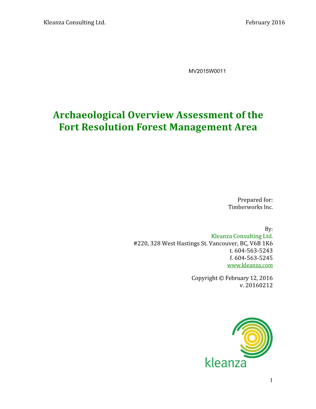 Archaeological Overview Assessment of the Fort Resolution Forest Management Area