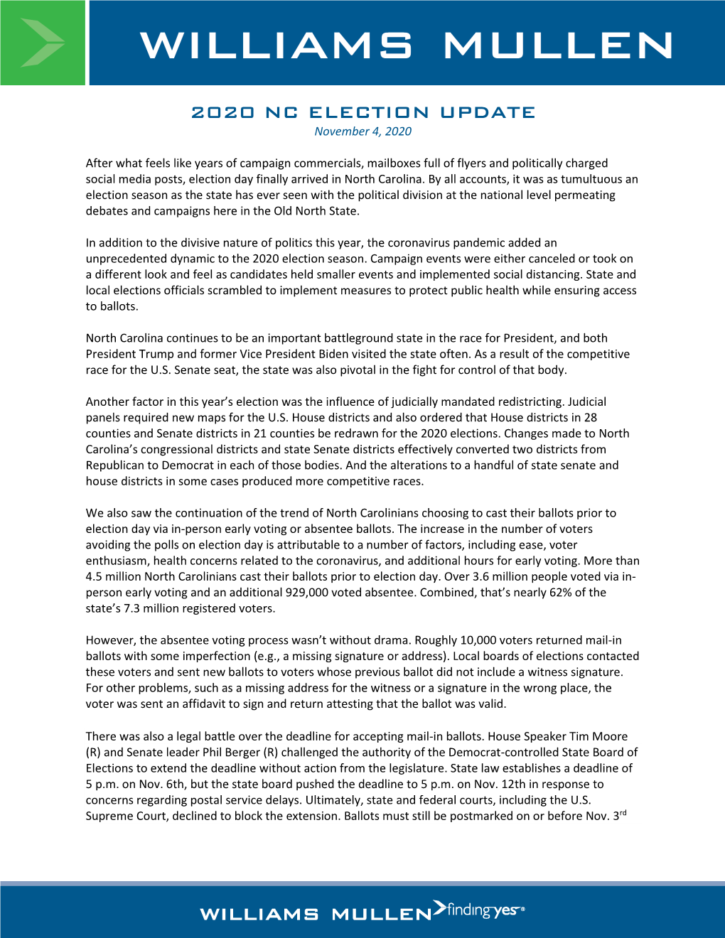 2020 NC ELECTION UPDATE November 4, 2020