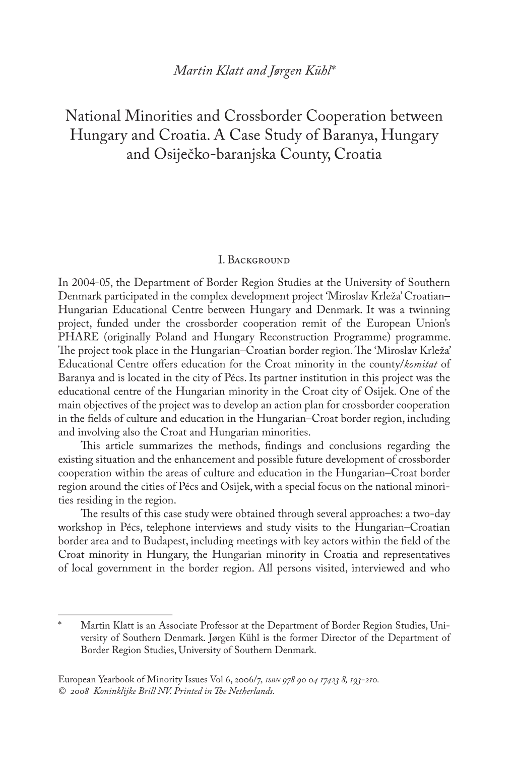 National Minorities and Crossborder Cooperation Between Hungary and Croatia