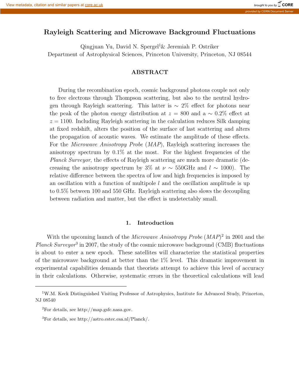 Rayleigh Scattering and Microwave Background Fluctuations