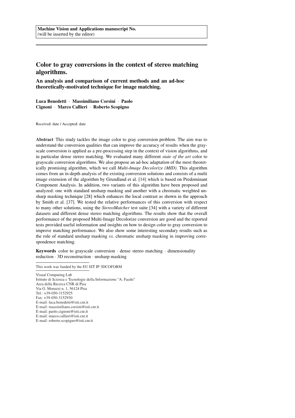 Color to Gray Conversions in the Context of Stereo Matching Algorithms