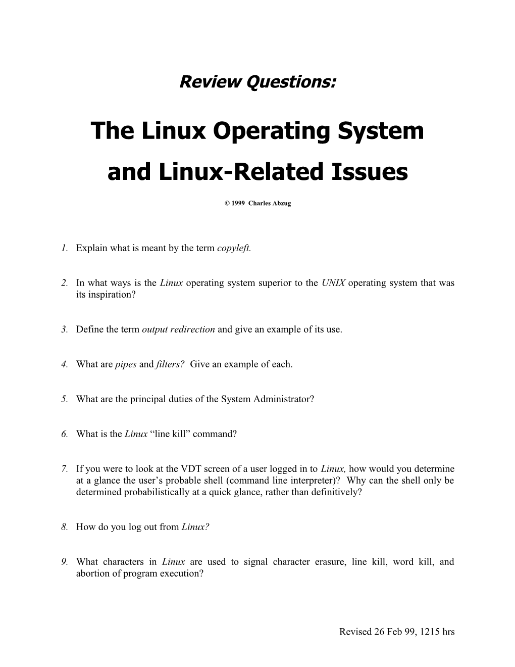 Review Questions: Linux Operating System and Linux-Related Issues