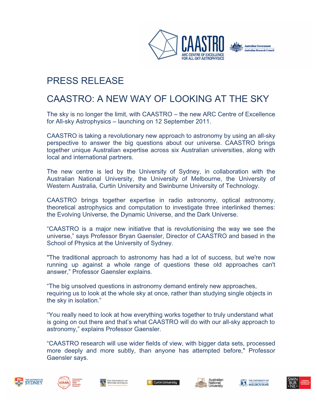 Press Release Caastro: a New Way of Looking at The