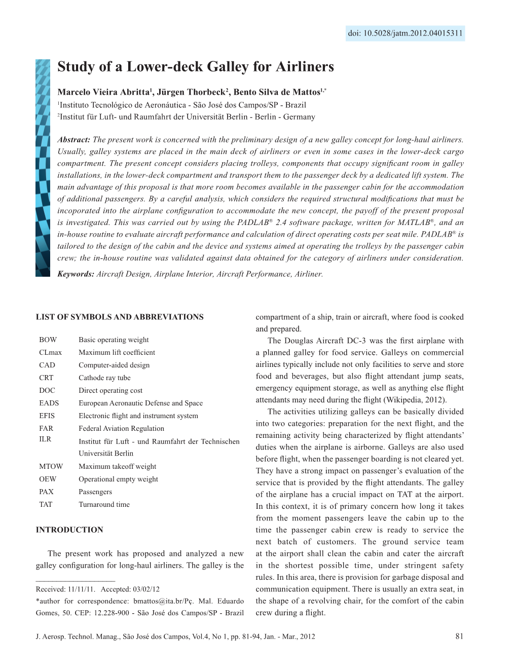 Study of a Lower-Deck Galley for Airliners