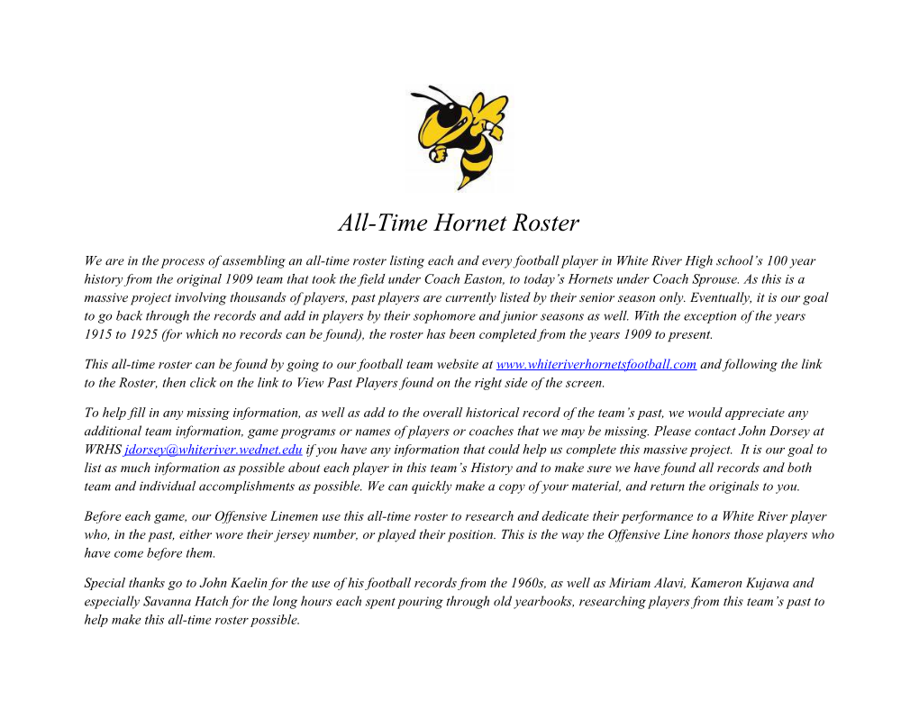 All-Time Hornet Roster