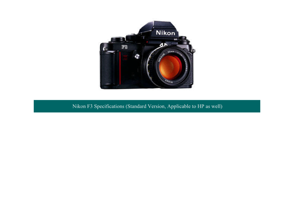 Nikon F3 Specifications