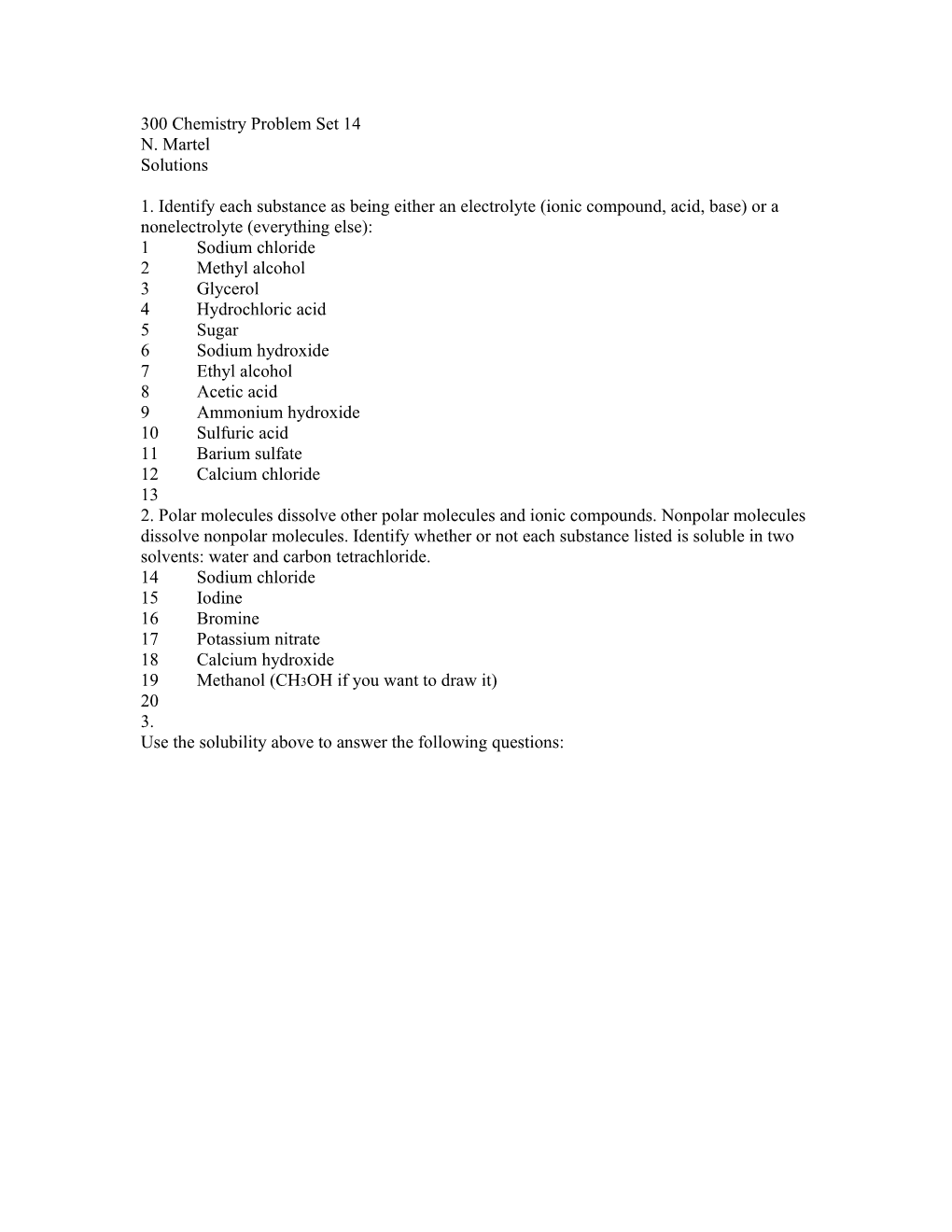 300 Chemistry Problem Set 14