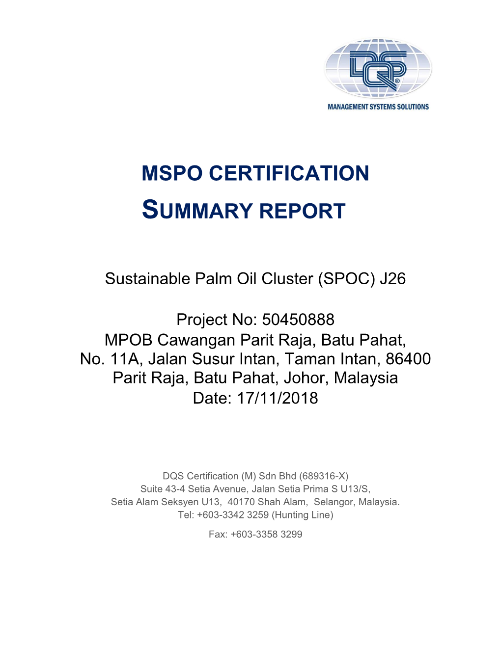 Mspo Certification Summary Report