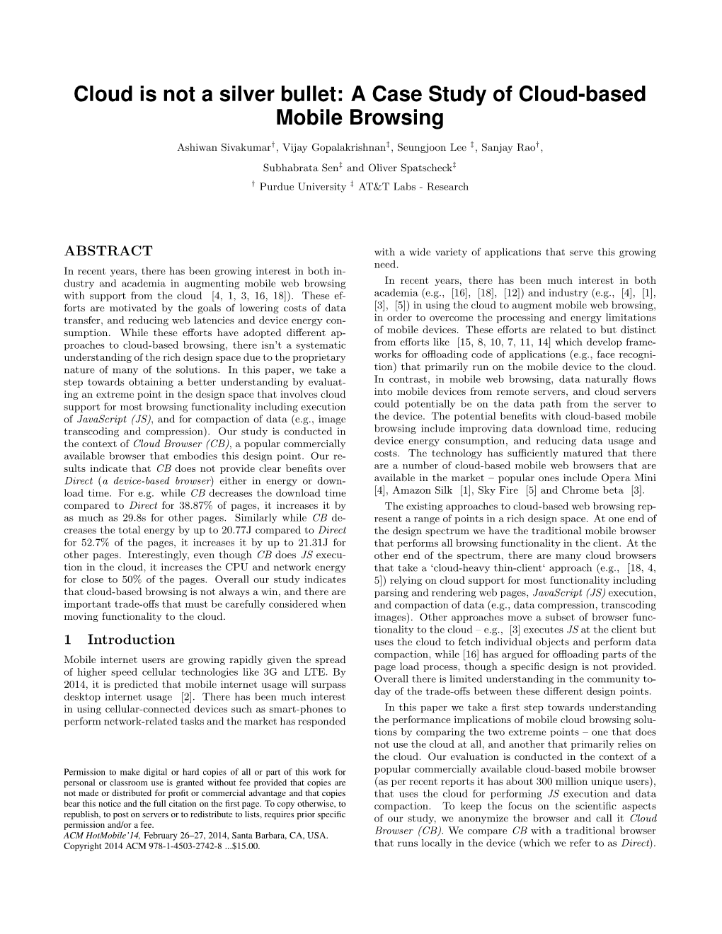 Cloud Is Not a Silver Bullet: a Case Study of Cloud-Based Mobile Browsing