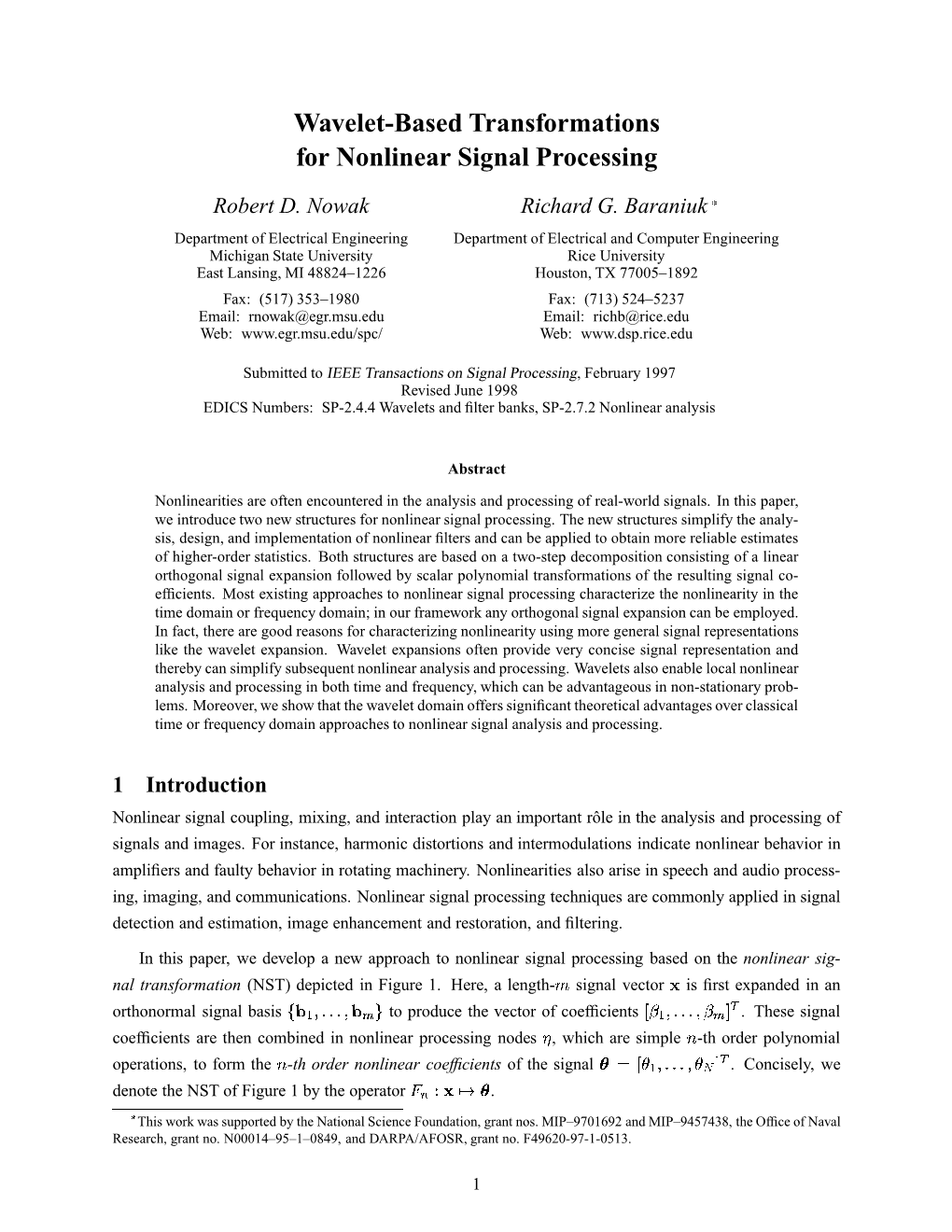 Wavelet-Based Transformations for Nonlinear Signal Processing