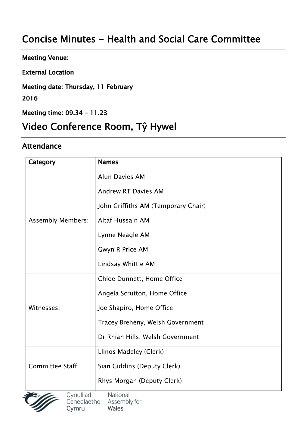 Concise Minutes - Health and Social Care Committee