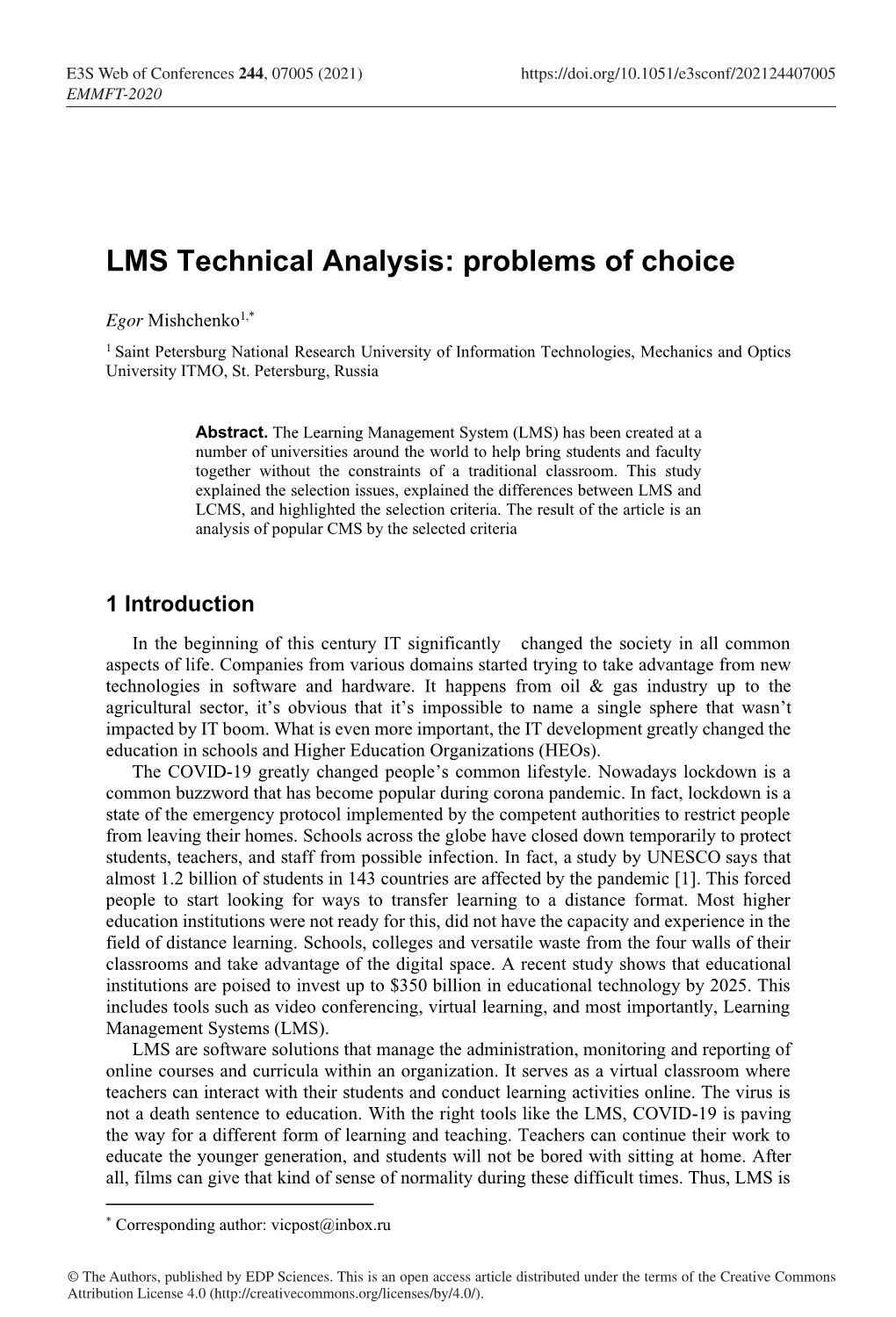 LMS Technical Analysis: Problems of Choice