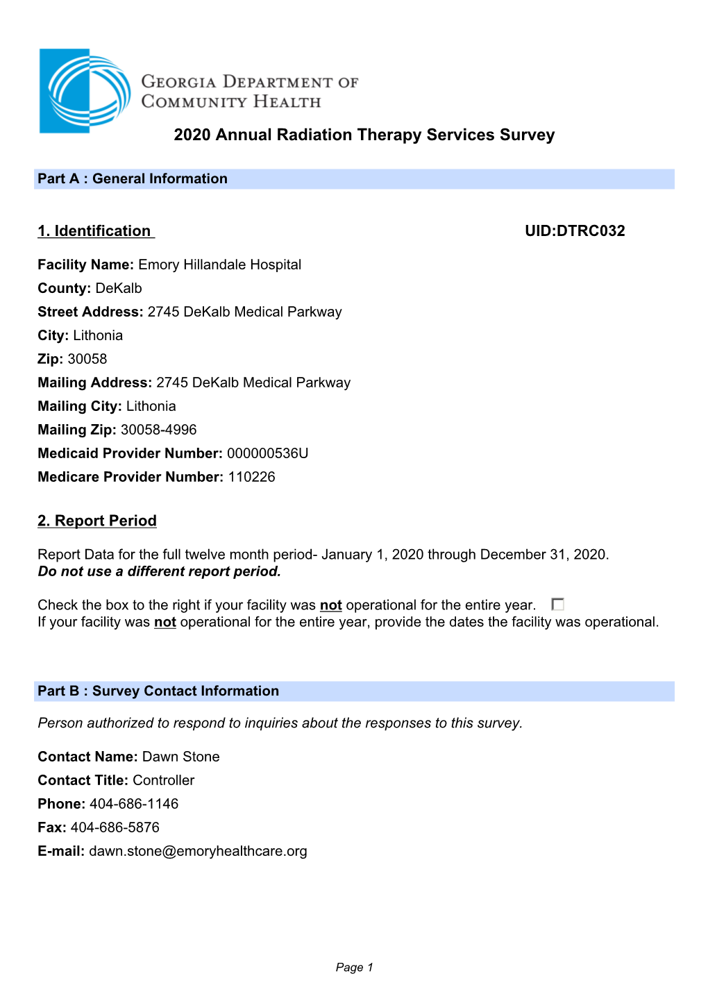 2020 Annual Radiation Therapy Services Survey