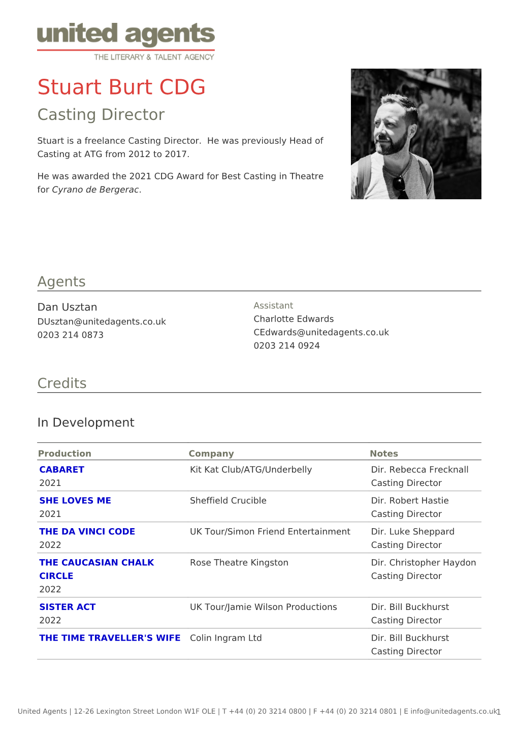 Stuart Burt CDG Casting Director